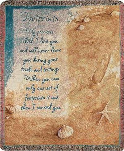 footprints in the sand woven inspirational cotton throws, throw ATFTPR footprints in the sand woven inspirational cotton throws, throw