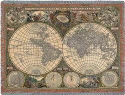 Old World Map Tapestry Throw