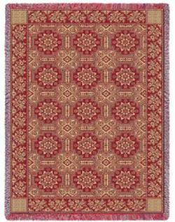1845 Quilt Taupe / Cranberry Throw Blanket 