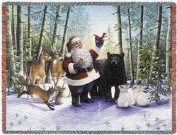 Santa In The Forest Tapestry Throw