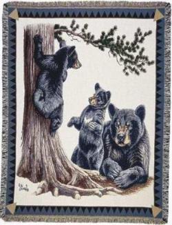 Black Bear Family Tapestry Throw