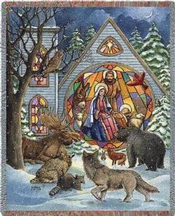 Snowfall Nativity Tapestry Throw