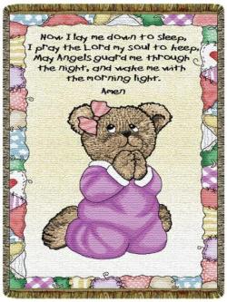 Now I Lay Me Down - Little Girl Bear TapestryThrow