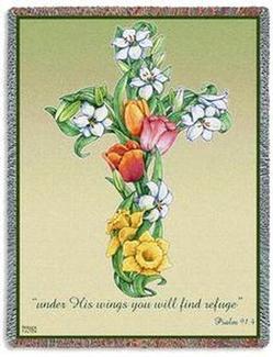 Cross - Psalm 91:4 Mixed Bouquet Cross Tapestry Throw