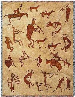 Kokopelli Petroglyphs Tapestry Throw