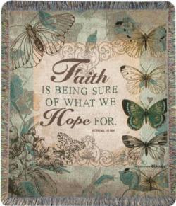 Hebrews 11:1 Faith Is Being Sure Tapestry Throw