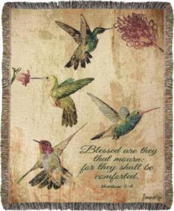 Matthew 5:4 Hummingbird Floral Tapestry Throw