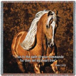Psalm:119:32 Golden Boy Horse Tapestry Throw