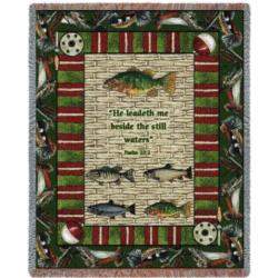 Psalm 23:2 Gone Fishing Tapestry Throw