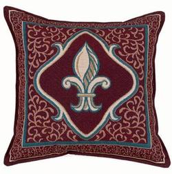 Fleur De Lis - Brick Red Tapestry Pillow