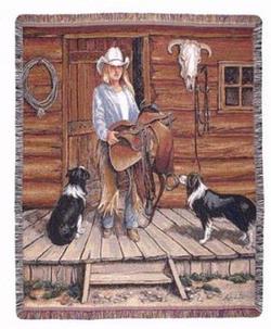 Working Cowgirl Tapestry Throw