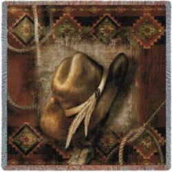 Western Cowboy Hat Woven Tapestry Throw
