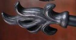 Black Acanthus Wrought Iron Curtain, Drapery, or Wall Hanging Finial & Dowel