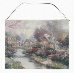SALE Thomas Kinkade Lamplight Bridge Tapestry Wall Hanging