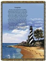 Lighthouse Footprints In The Sand Tapestry Throw