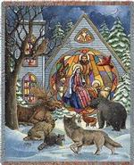 Snowfall Nativity Tapestry Throw