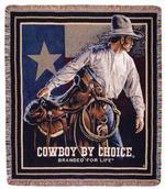 Cowboy By Choice Branded For Life Tapestry Throw Texas Flag