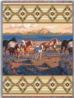 Wild Horses - Beige Tapestry Throw and Blanket