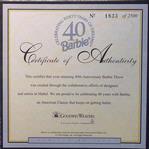 Barbie Collectibles 40th Anniversary Certificate