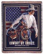 Cowboy By Choice Branded For Life Tapestry Throw American Flag