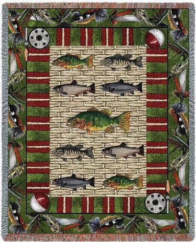 Cindy's Throws carries a variety of Fish and Fishing 100% cotton tapestry  throws afghan blankets made in the USA for your fisherman