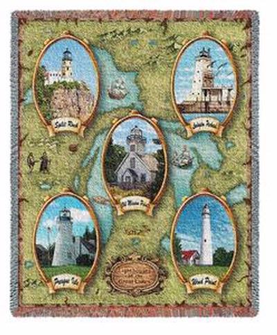 70x53 Great Lakes LIGHTHOUSE Tapestry Afghan Throw Blanket 