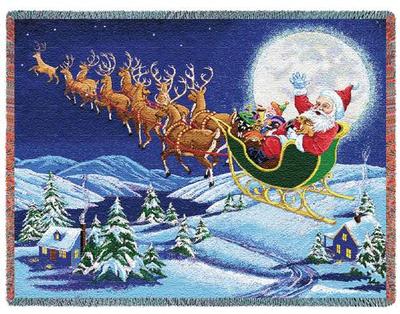 70x53 MIDNIGHT RIDE Santa Christmas Holiday Tapestry Afghan Throw Blanket 
