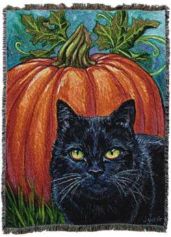 Black Cat Pumpkin Tapestry Throw