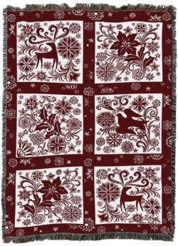 Christmas Maroon And White Tapestry Throw
