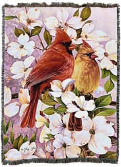 Cardinal Pair and Dogwood Tapestry Throw