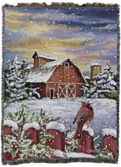 Cardinal on the Fence Tapestry Throw