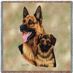 German Shepherd & Puppy Lap Tapestry Throw