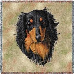 Longhair Dachshund Brown/Black Lap Square Tapestry Throw