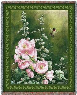 Hollyhock Hummer Tapestry Throw