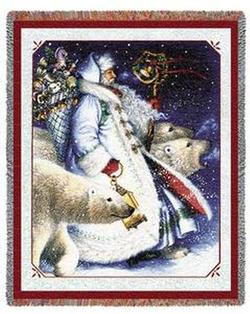 Santa and Polar Bears Tapestry Throw
