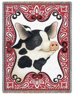 Red Bandana Pig Tapestry Throw