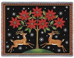 Deer and Poinsettia Tree Tapestry Throw