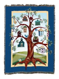 Family Birdhouse Tree Tapestry Throw