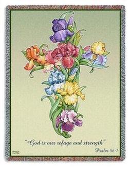 Cross - Iris Cross, Psalm 46:1 Tapestry Throw