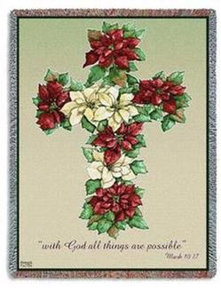 Cross - Poinsettia Cross, Mark 10:27 Tapestry Throw