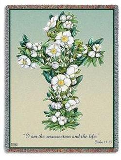 Cross - Gardenia Cross, John 11:25 Tapestry Throw