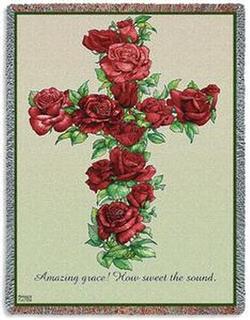 Cross - Red Rose Cross Tapestry Throw