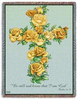 Cross - Yellow Rose Cross, Psalm 46:10 Tapestry Throw