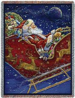 Santa Petting Reindeer Woven Art Tapestry Throw 4728-T Made in USA 