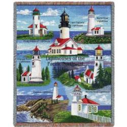 Lighthouses Of The Pacific Northwest Tapestry Throw