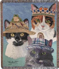  Cats In Hats Tapestry Throw