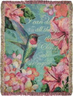  Hummingbird Hibiscus Philippians 4:13 Tapestry Throw