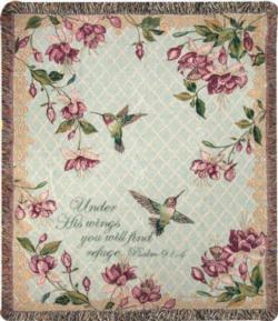  Ruby's Among the Fuchsia's, Psalm 91:4 Tapestry Throw