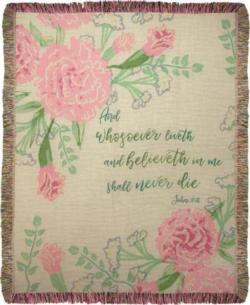 John 11:26 And Whosoever Believeth in Me Tapestry Throw