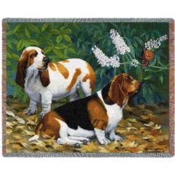 Bassett Hound And Butterfly Tapestry Throw